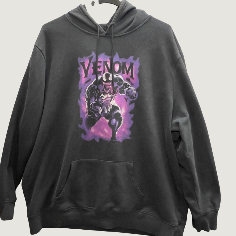 Marvel Venom Graphic Hoodie Mens 3XL Black Purple Superhero Sweatshirt